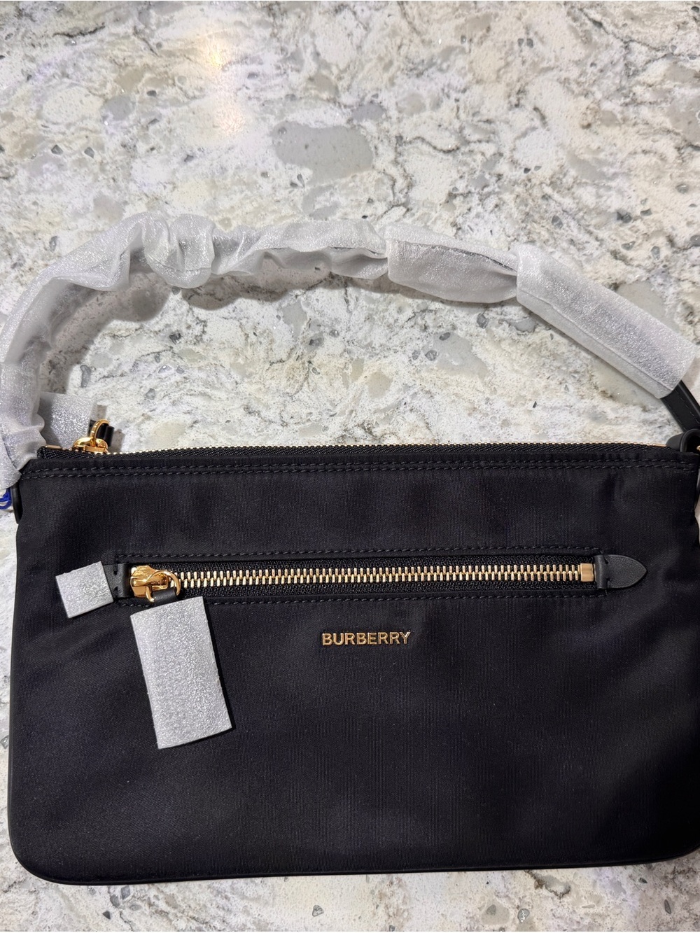 Burberry Shoulder Bag Zip Pouch Black Nylon New